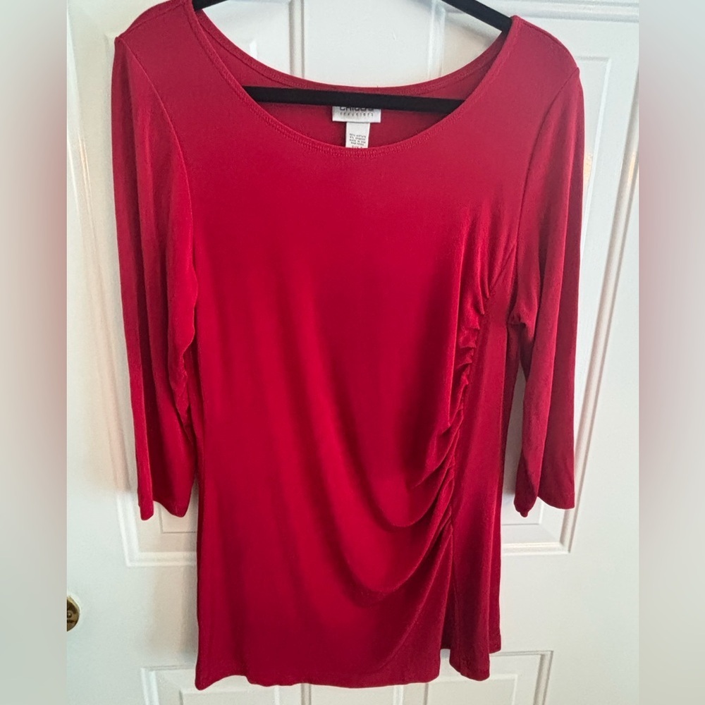 Chico’s Travelers Red Draped Tunic Top Size 2 (M/L)